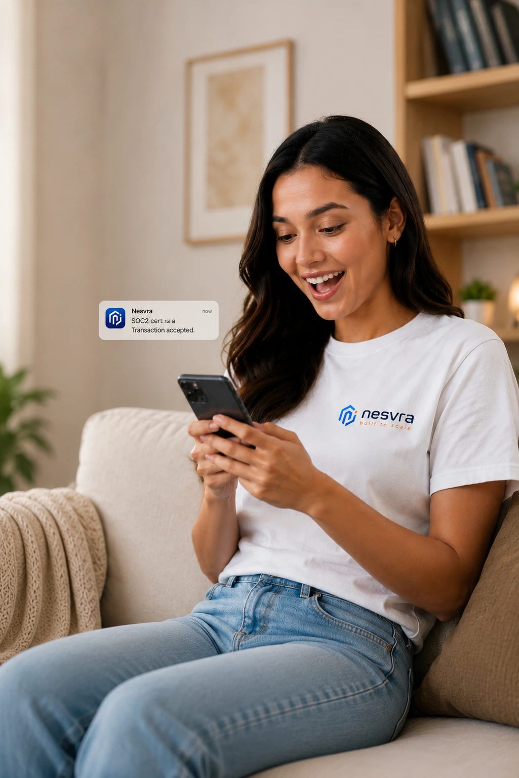 Smiling user safely receiving money and finalizing an instant digital withdrawal with NESVRA